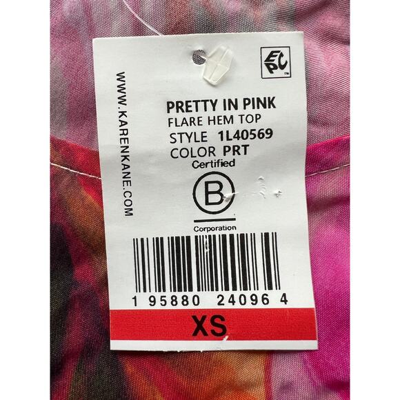 KAREN KANE TOP WOMENS SIZE XSMALL TROPICAL PRINT FLARE HEM BLOUSE PINK NEW - Picture 12 of 13